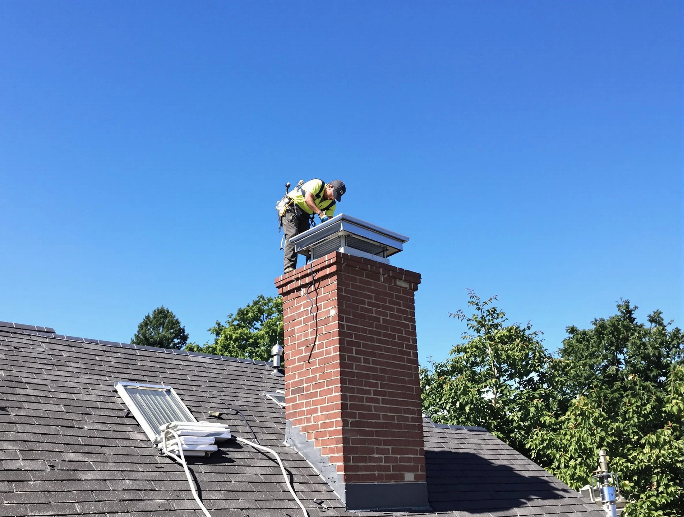 Hueytown Chimney Sweep technician measuring a chimney cap in Hueytown, AL