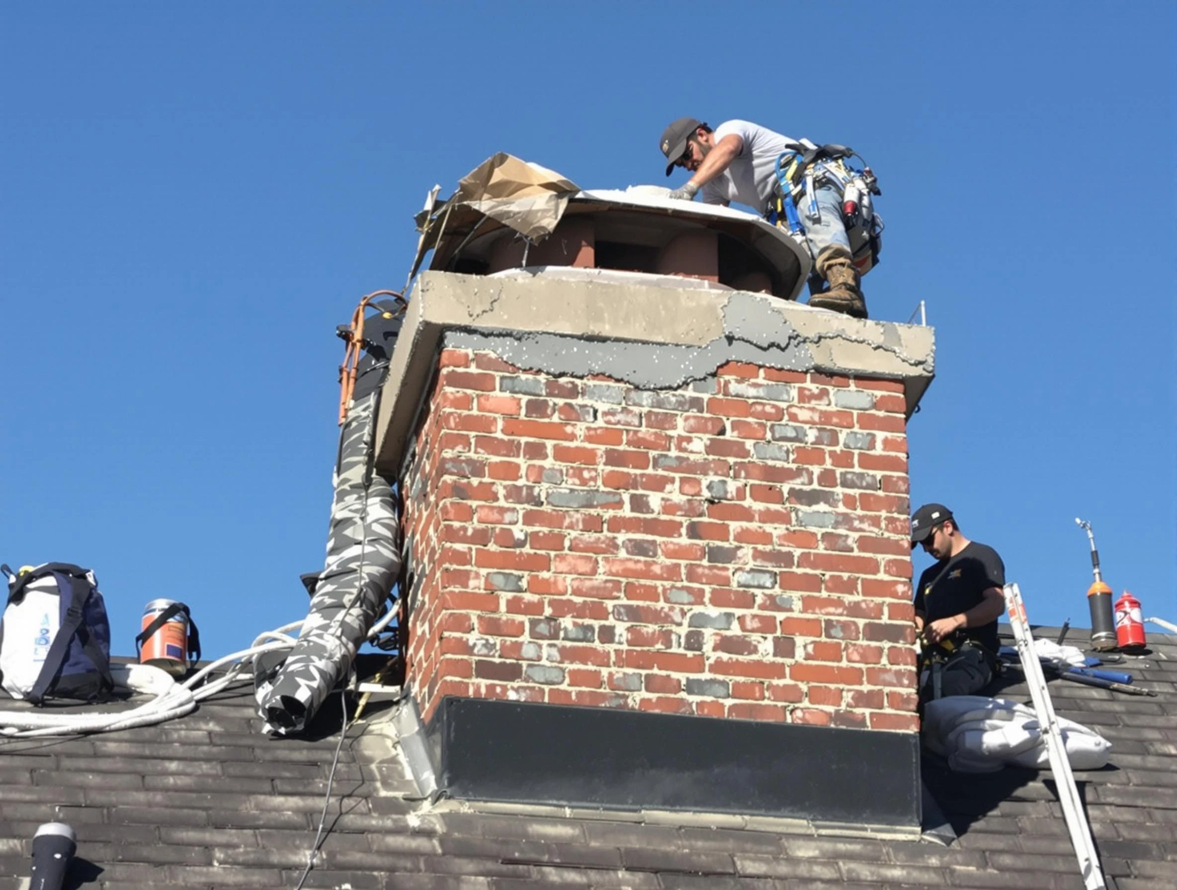 Hueytown Chimney Sweep installing a custom chimney crown in Hueytown, AL